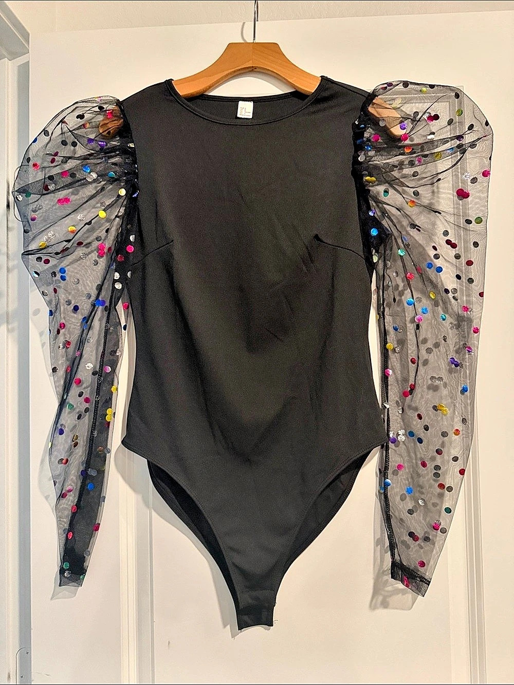 H&M Black Sheer Puff Sleeve Bodysuit